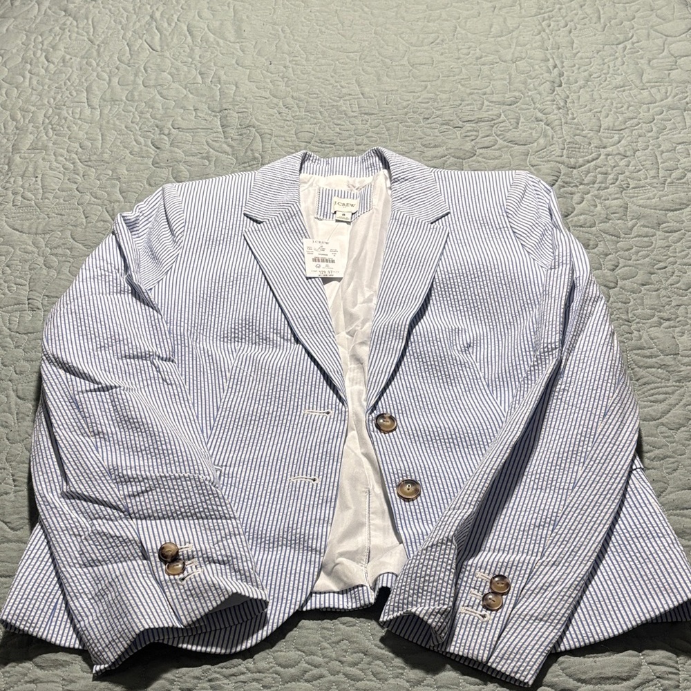 J. Crew Blue and White Pinstripe Blazer